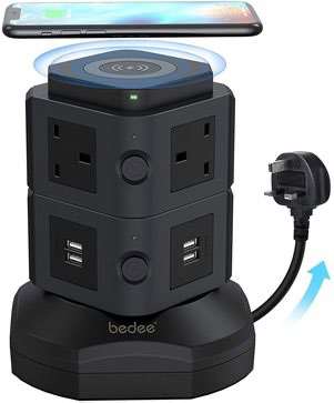 Photo of Bedee Tower Power Strip with Wireless Charging