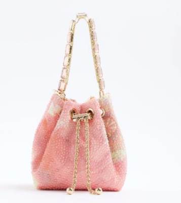 Photo of River Island Pink Floral Heat Seal Droplet Bucket Handbag