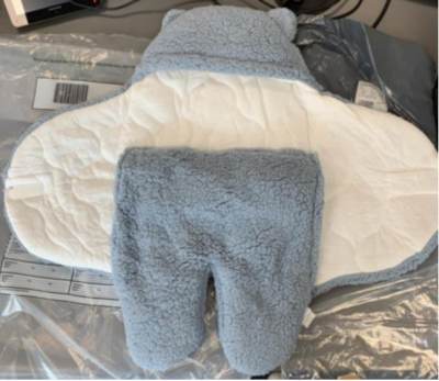Photo of Blue and White Teddy Bear Wrap Baby Sleeping Bag sold via Etsy