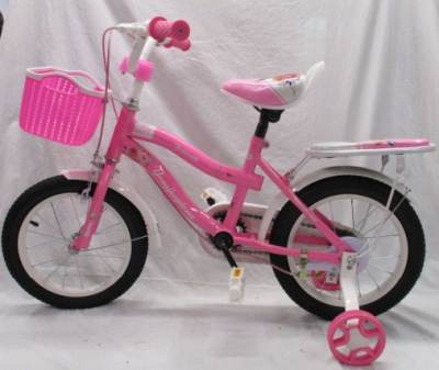 Photo of Pink and White Child’s Sports Bicycle with Stabilisers