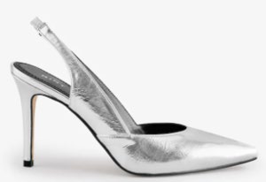 Photo of Mint Velvet Silver Leather Slingback Heels sold by Next