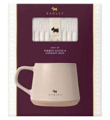 Photo of Radley Cosy Up Ribbed Socks and Ceramic Mug Gift Set in Chalk