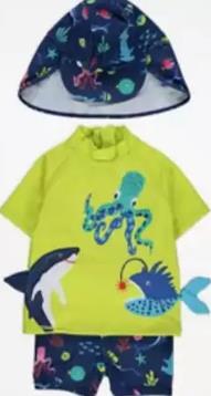 Photo of Boys Octopus Rash Vest and Shorts Green & Blue (All sizes) sold by Asda