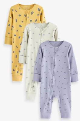 Photo of Next 3 Pack Footless Yellow/Blue Zip Sleep Suits
