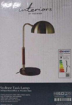 Photo of Interiors by Premier Sydnee Antique Brass Metal Task Lamp with Real Wood Base