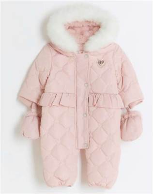 Photo of River Island Baby Girls Pink Peplum Quilted Snowsuit