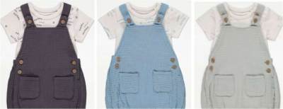 Photo of Baby wear 2-piece short dungaree set in charcoal, green and turquoise sold by Asda
