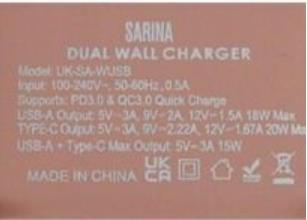 Photo of SARINA Fast Charge Dual Wall Charger sold by TK Maxx