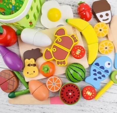 Photo of 22pcs Children’s Wooden Fruit and Vegetable Cutting Set with Magnets sold via Wish